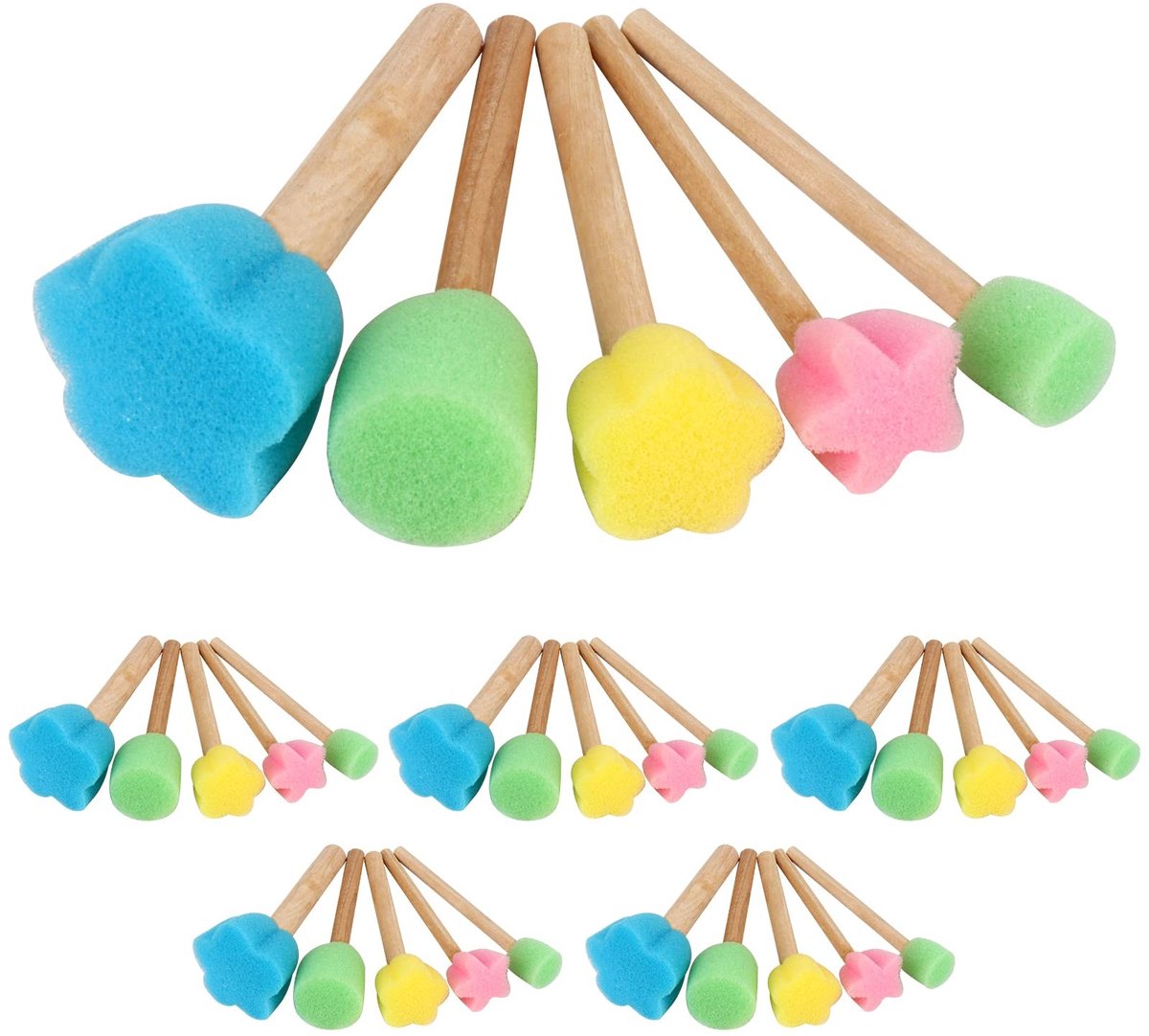 Cosensi - Foam Brush Set - 30 Pcs Schilderborstels - Kleurrijk - Creatieve DIY Schildertools - Geschikt voor Kinderen - 5 Formaten