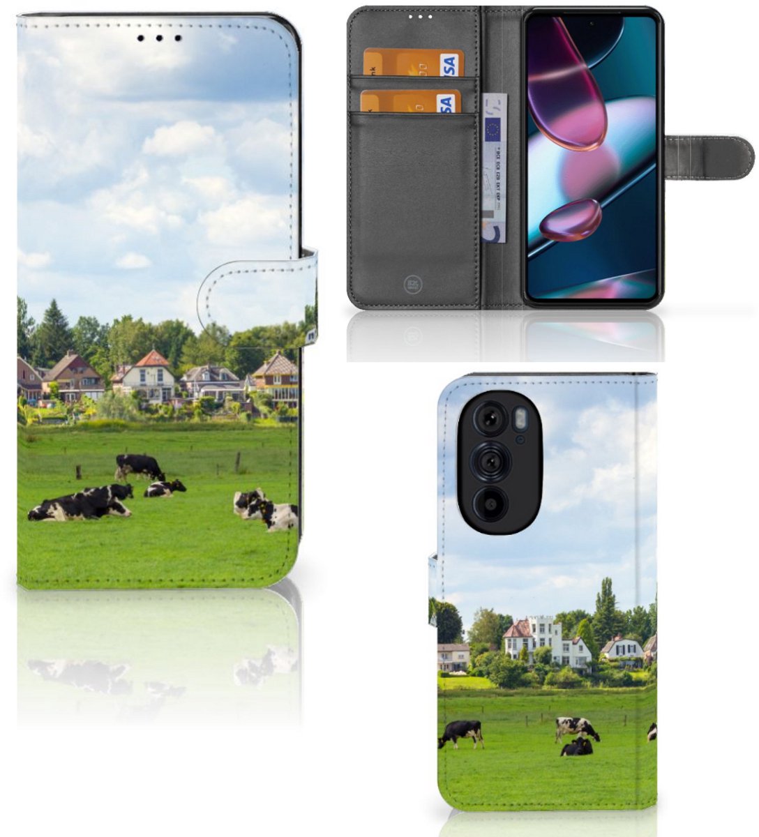 Motorola Edge 30 Pro Telefoonhoesje met Pasjes Koeien