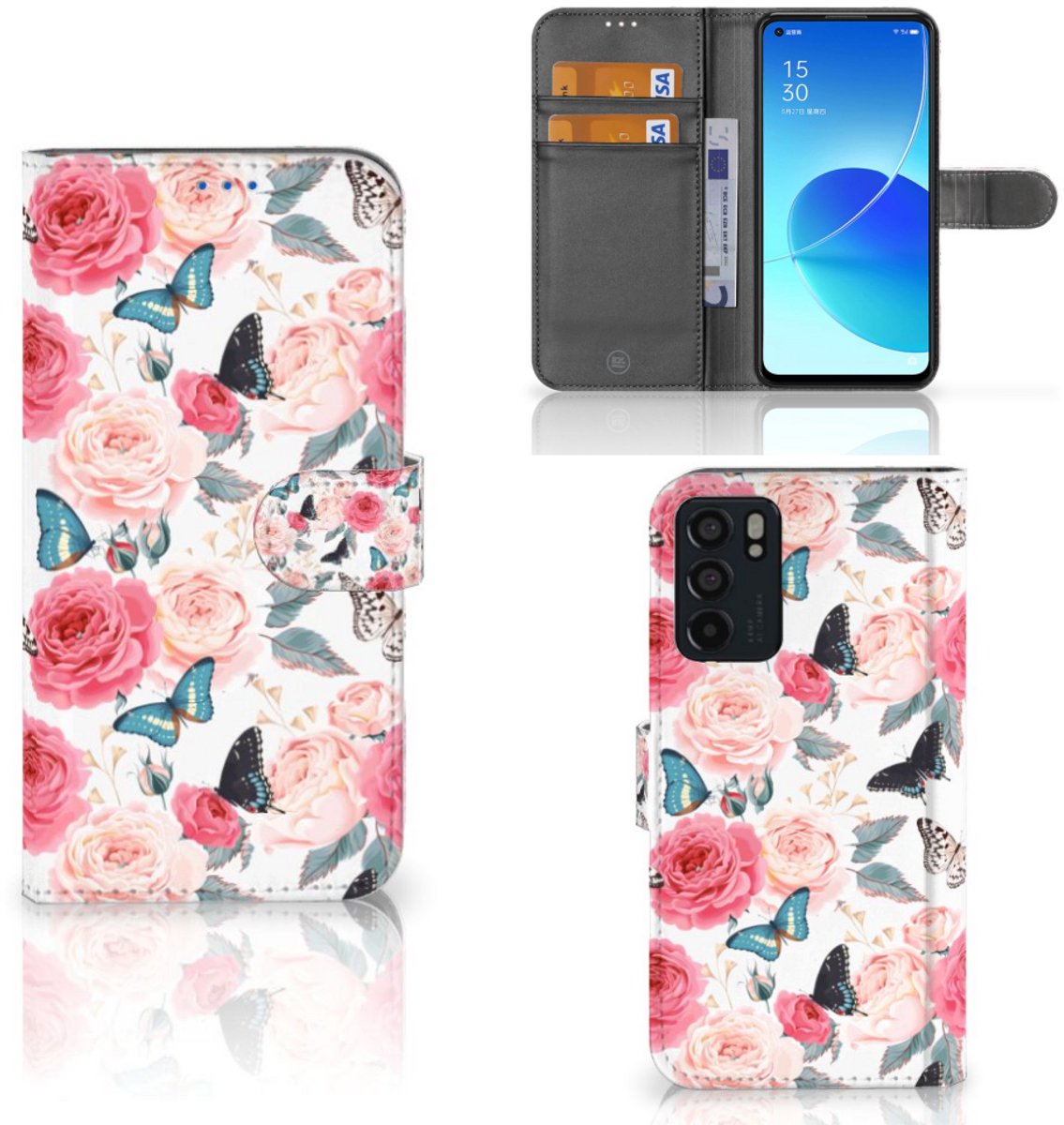 OPPO Reno6 5G Hoesje Butterfly Roses