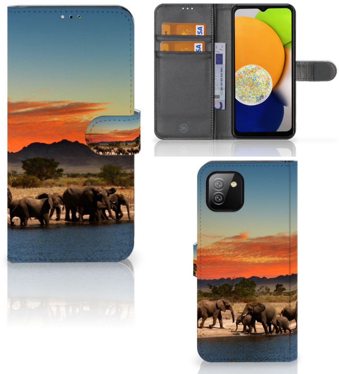 Samsung Galaxy A03 Telefoonhoesje met Pasjes Olifanten