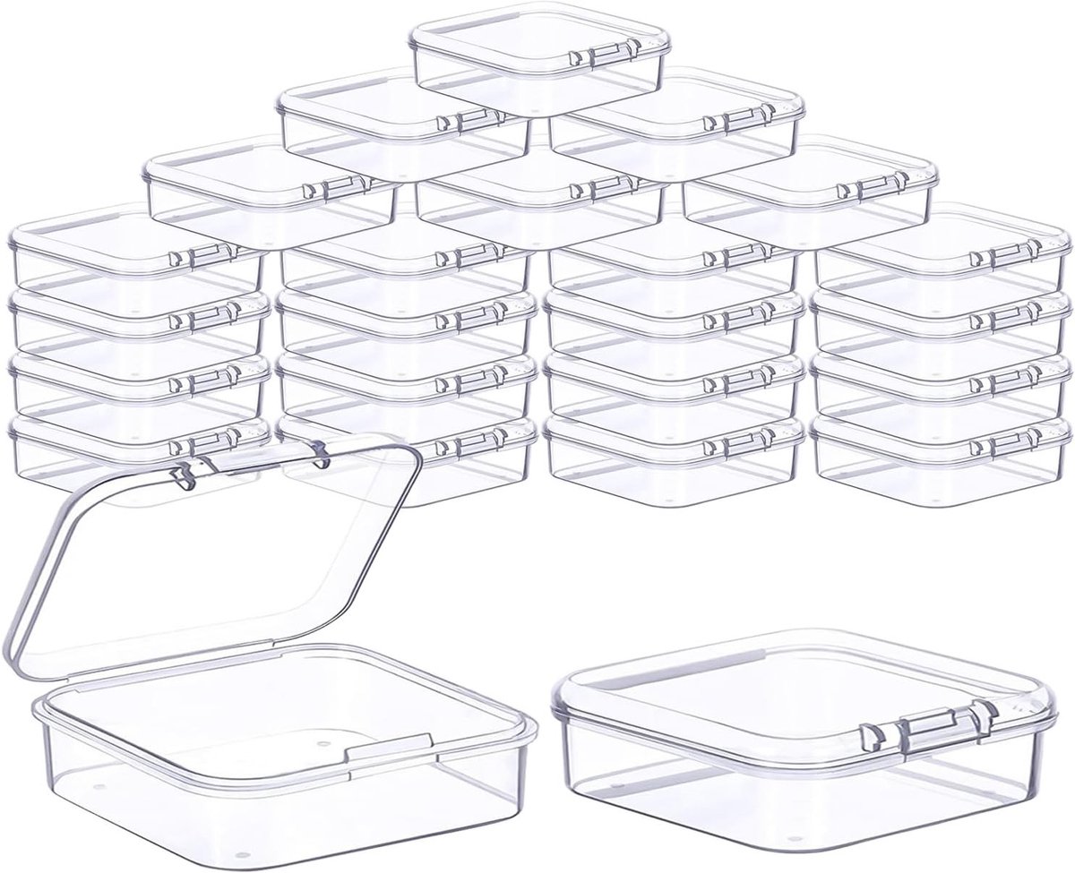 24 Stuks Opbergdozen met Deksel, Klein 6,5 x 6,5 x 2 cm, Transparante Mini Opbergdozen voor Kralen en Knutselaccessoires, Perfect voor Organisatie en Creatieve Projecten