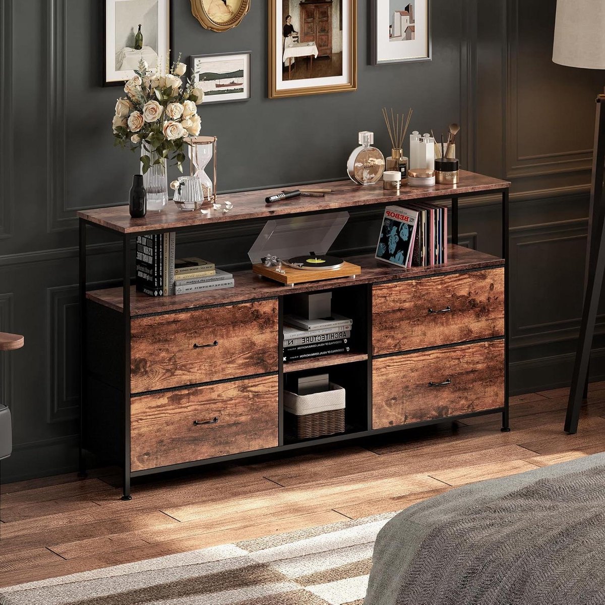 TV-kast met laden - Tv-meubel Hout - Opbergen Woonkamer - Tijgerhuid Patroon - 108 cm - Kleurrijk