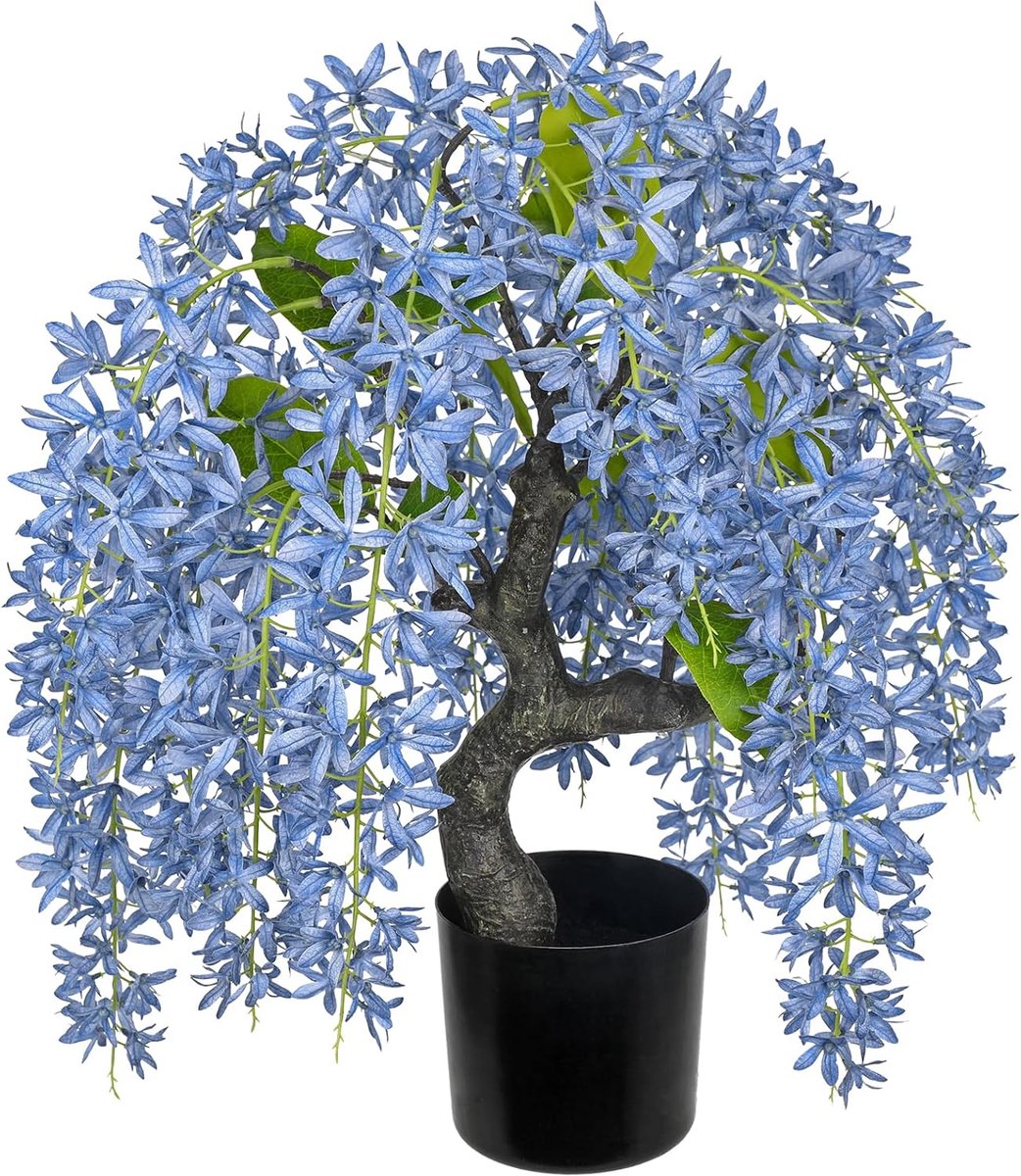 Wisteria 47 cm - Kunstbloemen Wisteria in Pot - Blauwe Kunstbloemen als Echte - Decoratie voor Tafel, Plank, Vensterbank in Woonkamer, Slaapkamer, Badkamer, Eetkamer