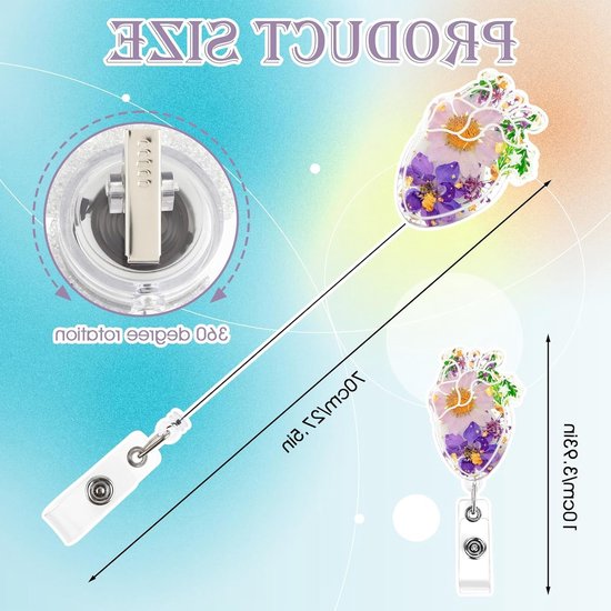 Hartvormige Retractable Badge Reel met Krokodillenclip, Droogbloemen Houders voor ID Kaarten, Perfect voor Dokters en Verpleegkundigen — afbeelding 2
