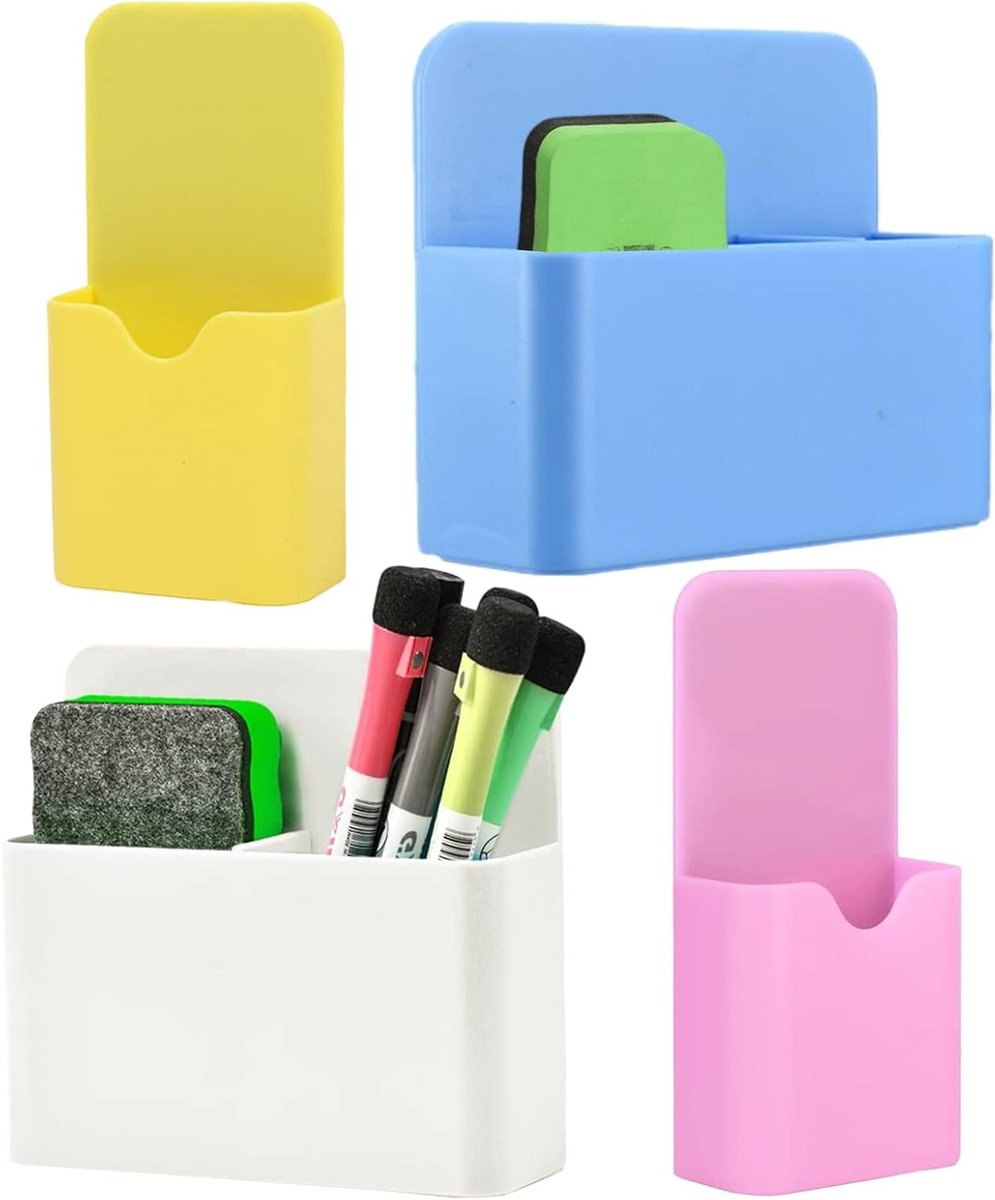 Magnetische Markerhouder - 4 Stuks Magnetische Drooguitwisbare Markerhouder voor Whiteboard en Kantoor, Organisator voor School en Thuis, 2 Maten (Multicolor)