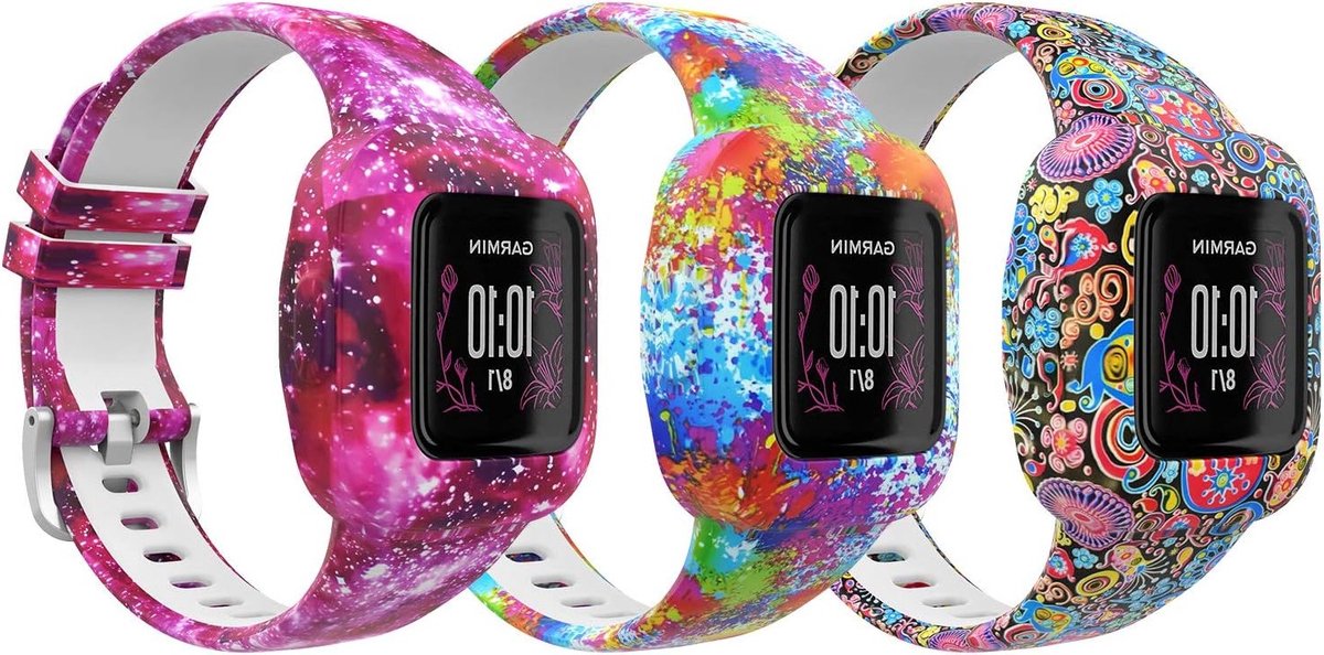 3PACK Band Geschikt voor Garmin Vivofit JR 3, Zachte Siliconen Verstelbare Vervangband met Printpatroon voor Kinderen