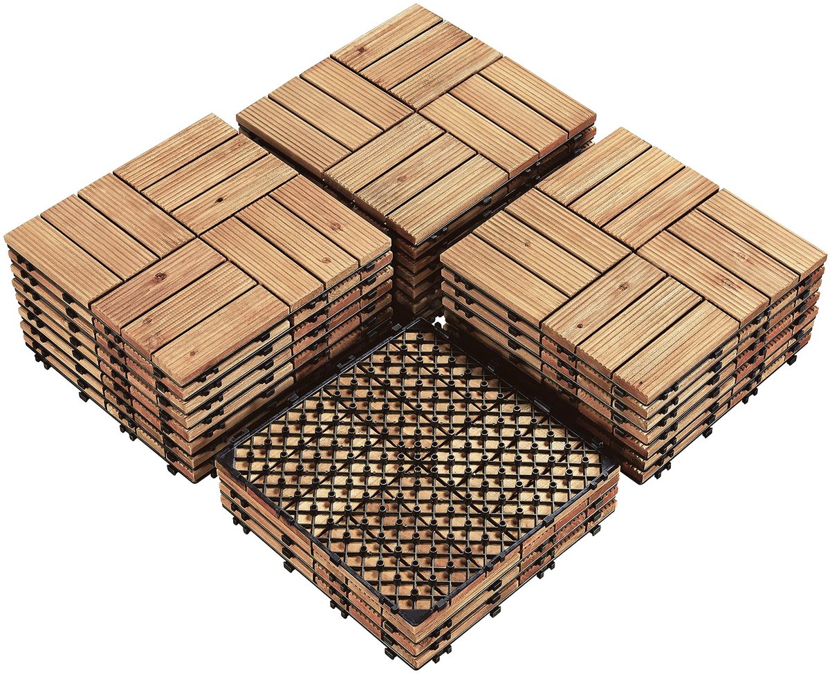 Yaheetech Houten tegels 27 stuks per set (2,6 m²), balkontegels met drainagesysteem, terrastegels, tuindecoratie, vloerbedekking voor binnen en buiten, weerbestendig