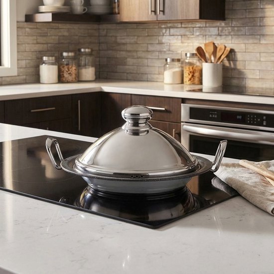 Signature Home, Tajinepan van Roestvrij Staal 26cm met Koepelvormig Stoomdeksel, Zilver — afbeelding 4