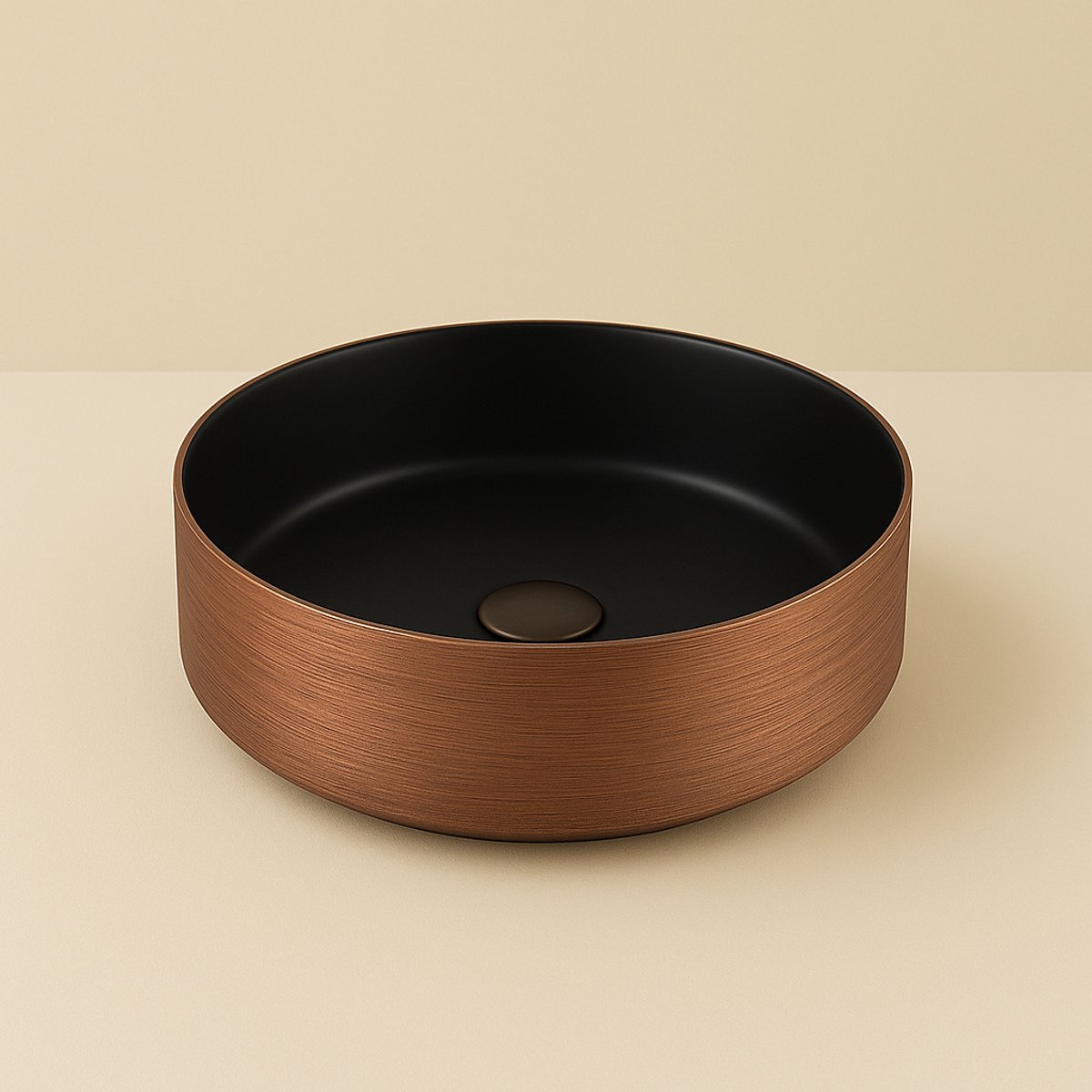 AquaVik Waskom Rundsjö Keramisch Rond 36x36x12 cm Mat Zwart Geborsteld Brons Koper