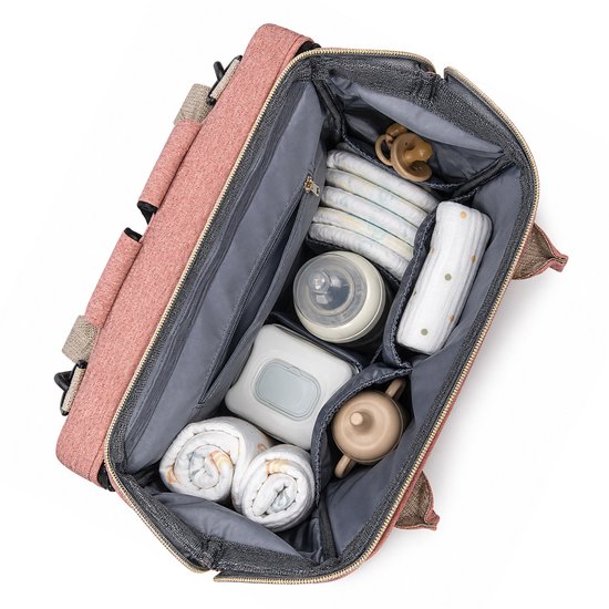 Eurocatch Luiertas rugzak met Babybed - Waterafstotend - Flessenhouder en Kinderwagenhaken - Isoleervak - BPA-vrij - Roze Grijs — afbeelding 5