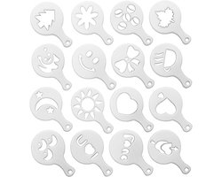 16 Stuks Plastic Stencils voor Koffiedecoratie en Latte Art - Ideaal voor Cappuccino en Taartdecoratie