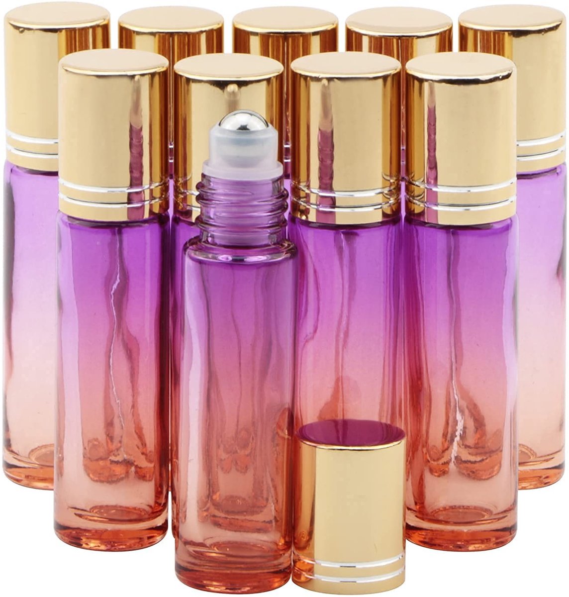 Allecto - 10 stks Essentiële Oliën Roll On Flessen - Perfect voor Aromatherapie - Paars Oranje Gradiënt - Herbruikbare Glazen Flessen - Geschikt vo..