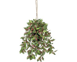 Nep hangende planten 17,7 inch Faux Watermeloen Peperomia Zijde Planten met Zwarte Pot voor Thuis, Tuin en Balkon Decoratie