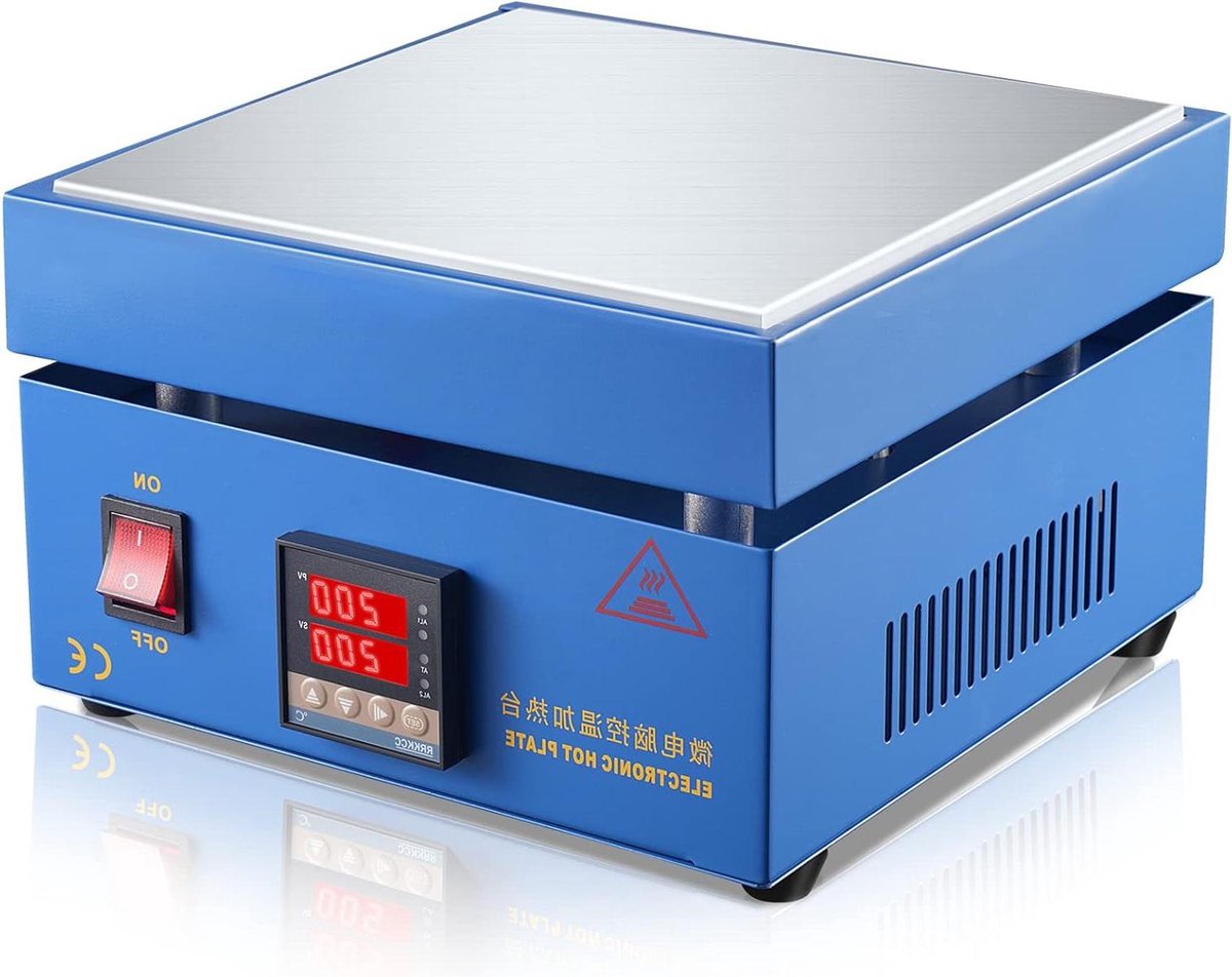 Soldeer Hot Plate - Verwarming Station - Componenten Reparatie - Nauwkeurige Temperatuurregeling - 200 x 200 mm - Zilver