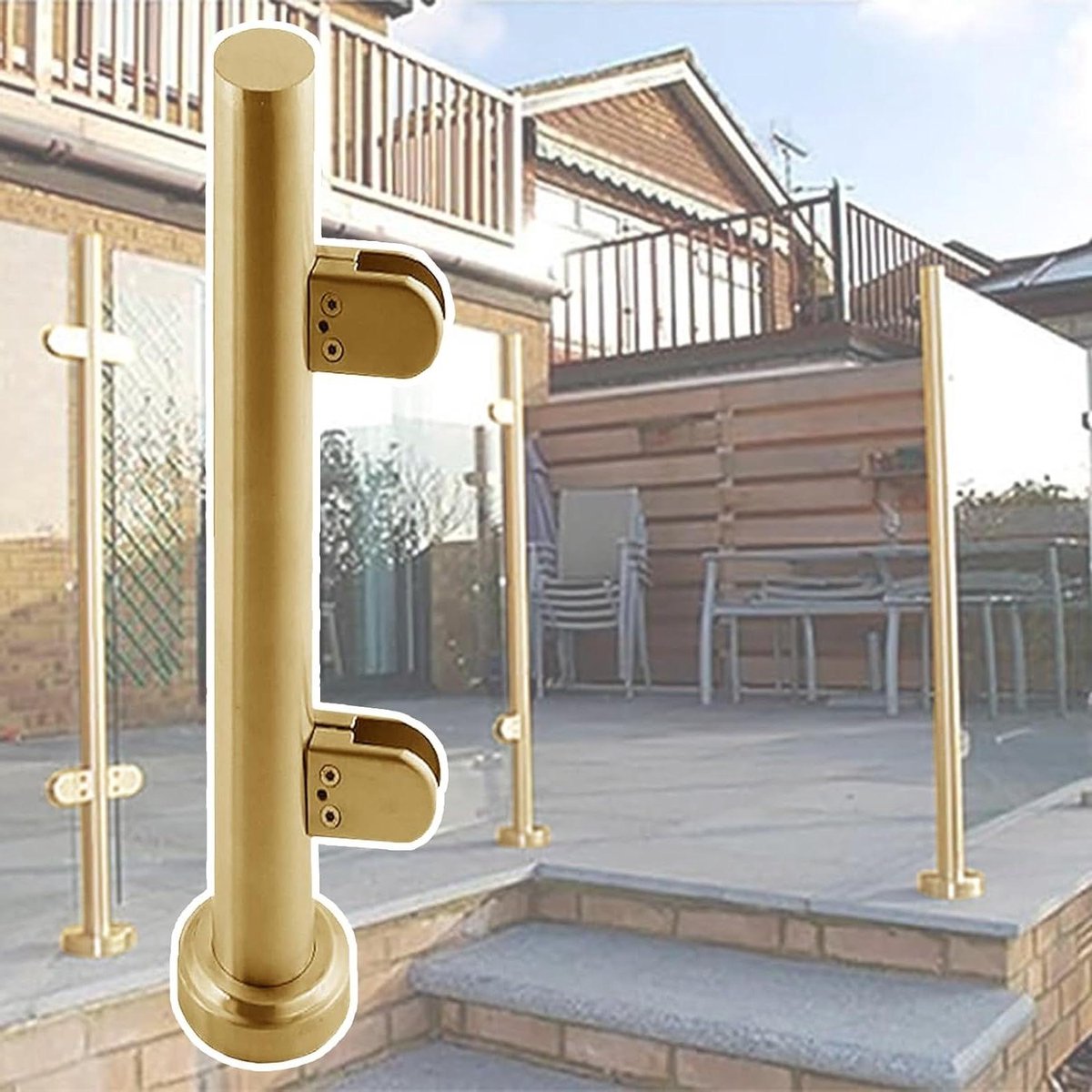Glazen Balustrade Paal - Hekwerk Ondersteuning - Terras Afscheiding - Roestvrij Staal 304 - 60-150cm Hoog - Goudkleurig