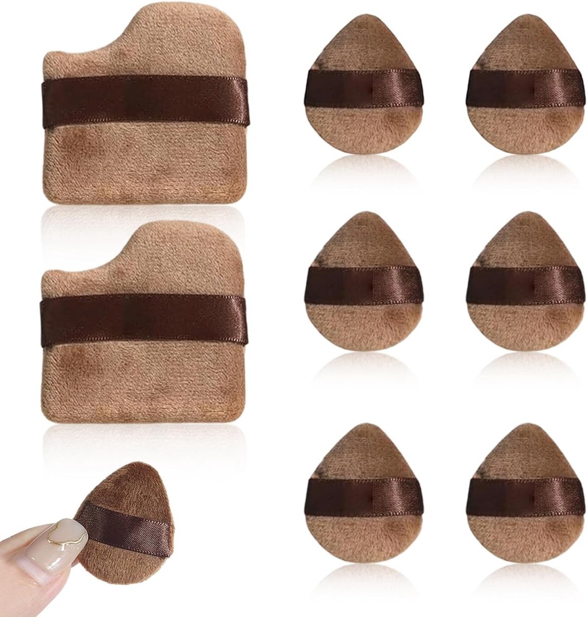 Set van 8 herbruikbare driehoekige make-upsponzen voor foundation en poeder, ideaal voor precisie en gezichtshoeken (bruin, droog en nat)