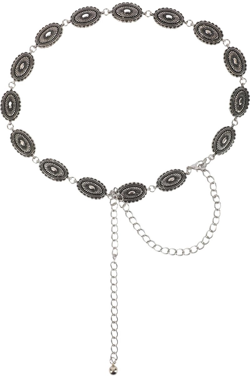 Verstelbare Cowgirl-Riem voor Dames in Boho-Stijl - Zilveren Metalen Westernkettingriem (Max 118cm)