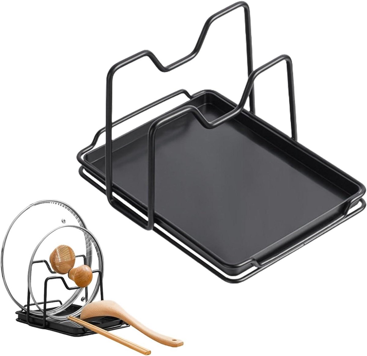 Pannen Dekselrek - Keuken Organizer - Keuken Opbergen - Wiebelvrij Systeem - 15x17x15 cm - Zwart