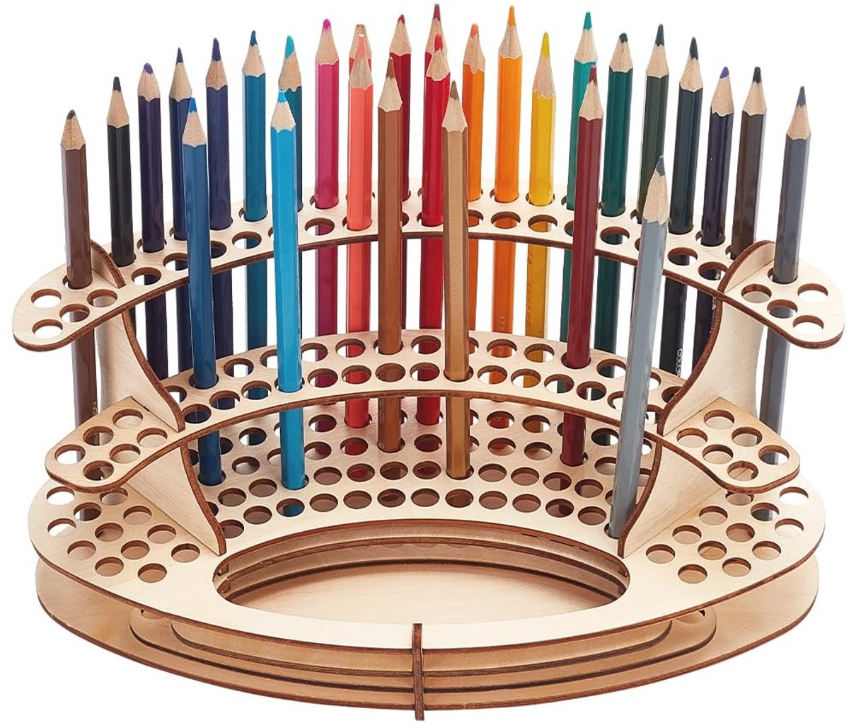 aladdien - Houten pennenhouder - Desk Organizer - Korenzijde - Potloodhouder - Praktisch voor thuiskantoor - 25,3 x 13 x 12,5 cm