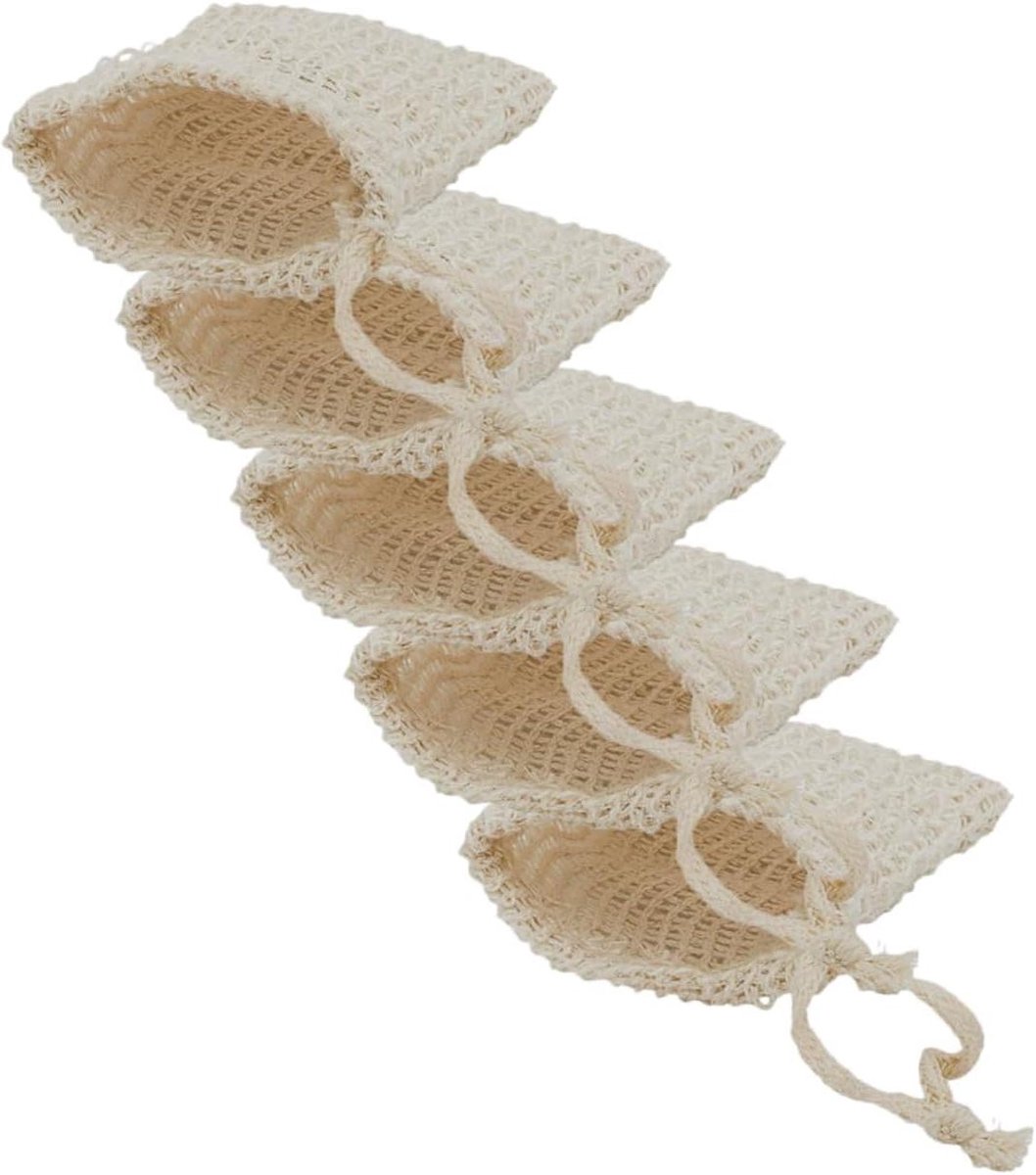 Zeepzakjes Katoen - Sisal Schuimzak - Huid Reinigen - Met Trekkoord - 14 x 12 cm - Naturel