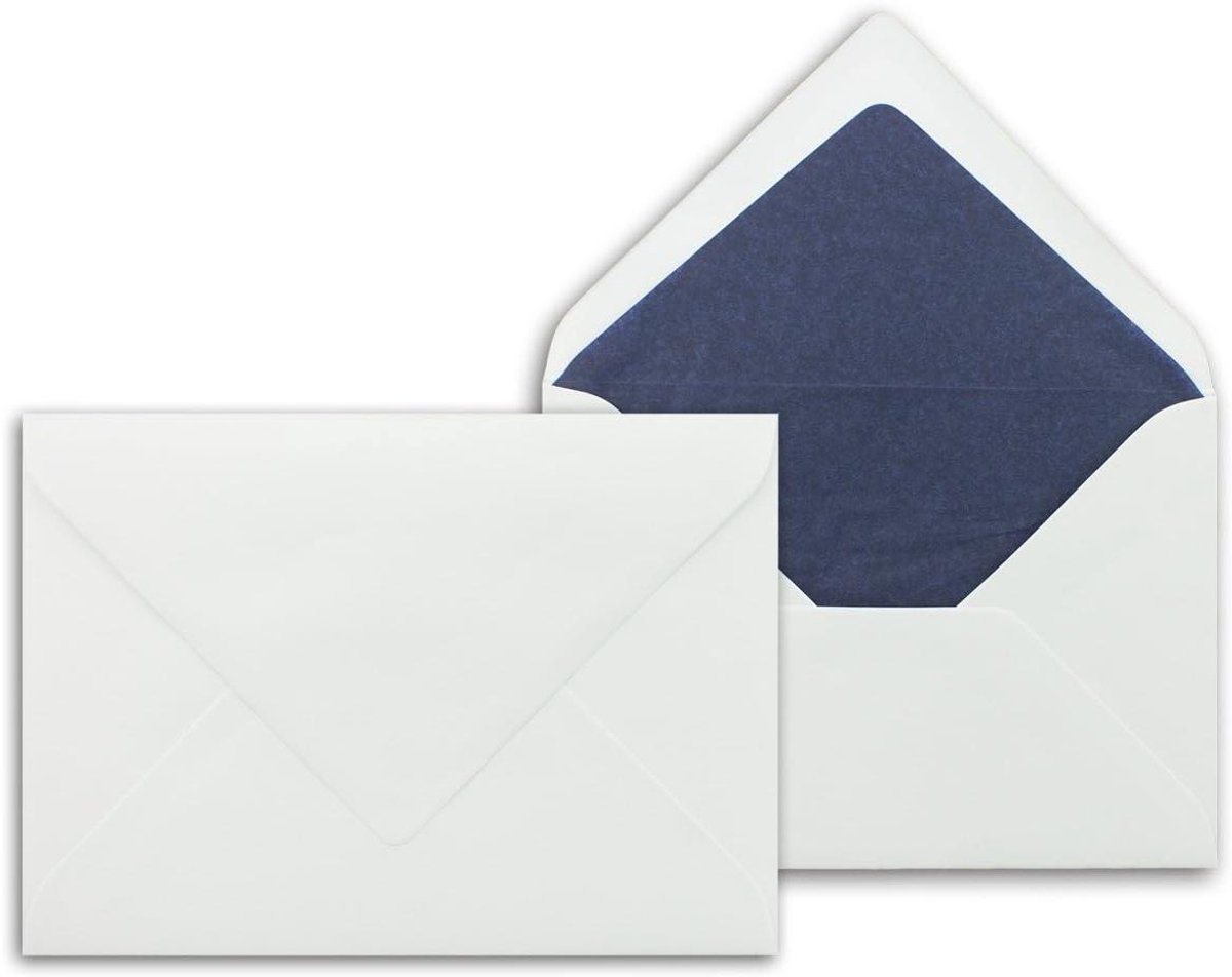 Papieren enveloppen - Verzendmappen - Kaarten versturen - Met zijdeglans voering - 1000 stuks - Wit met blauw