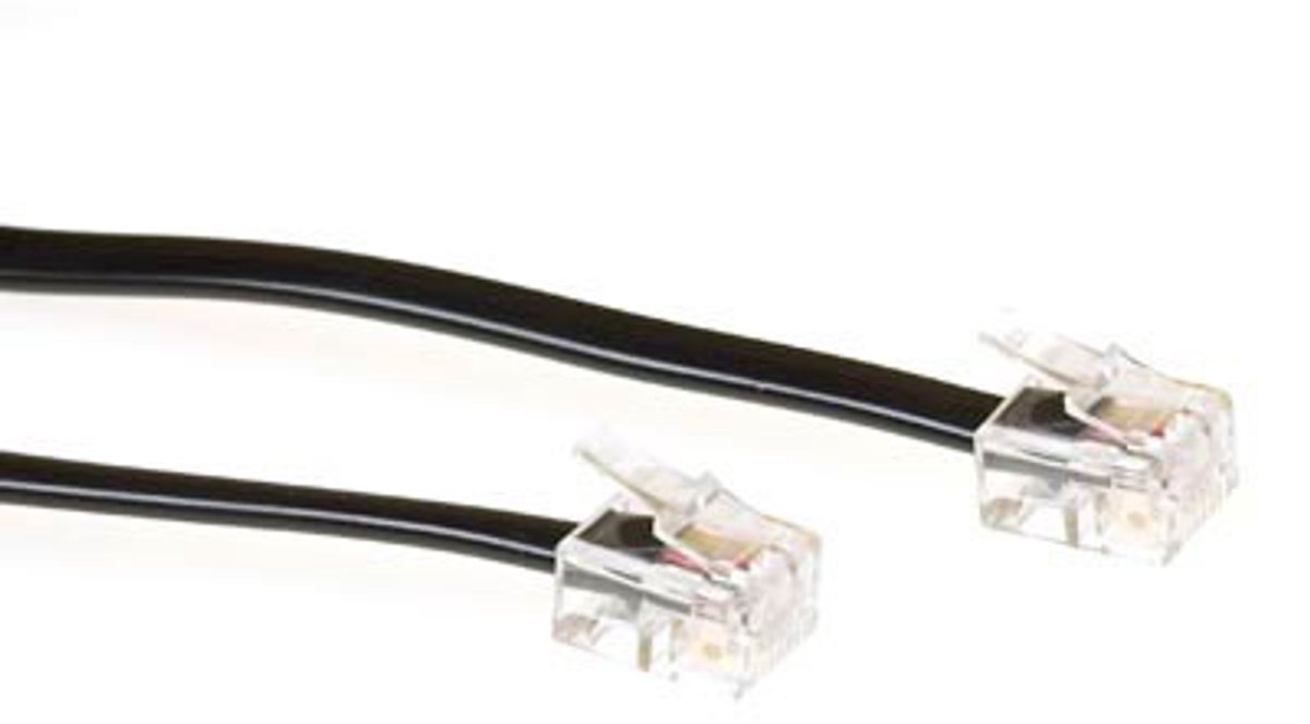 ACT TD5501 Platte Telefoonkabel | RJ11 connectoren | Zwart | 1 meter