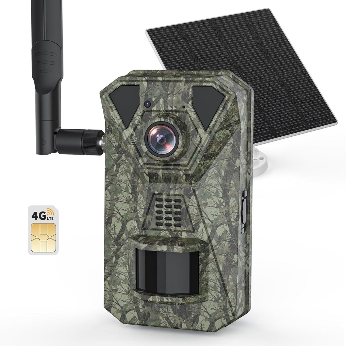 Wildcamera met Zonne-energie - 4G Trailcamera Bewakingscamera - Natuur Observatie - 100% Draadloos - IP66 Waterdicht - Zwart