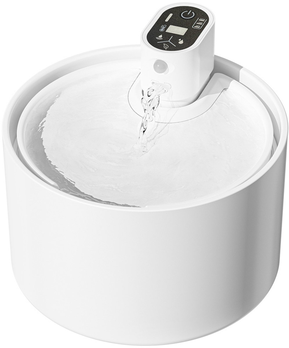 EcoPawPaw Draadloze Katten Drinkfontein 2,3L Keramisch – Bewegingssensor, Temperatuurdisplay, Waterniveau Indicator, 5000mAh Batterij + 3 Filters
