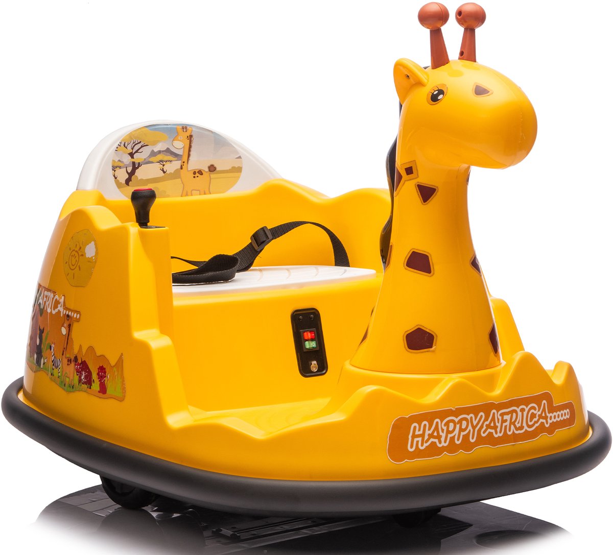 Danky Botsauto - Elektrische Botsauto 6V - Geel - Giraffe Design - 360° Rotatie - Bluetooth & LED - 2-5j - Max 30kg