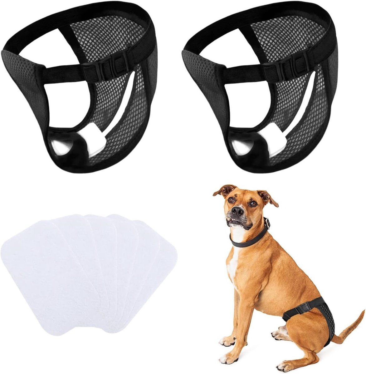 Wasbare Hondendia's voor Actieve Honden, Herbruikbare Hondenbroekjes met 6 Inlegkruisjes voor Maandelijkse Bloedingen, Zwart (XL)
