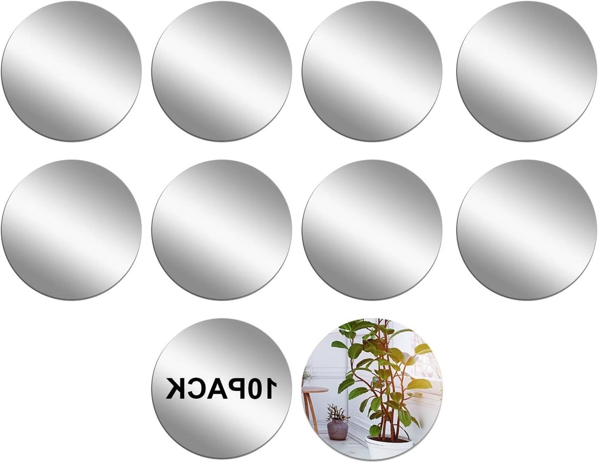Set van 10 Zelfklevende Rond Spiegeltegels van 15 cm voor Slaapkamerdecoratie en Creatieve DIY Projecten