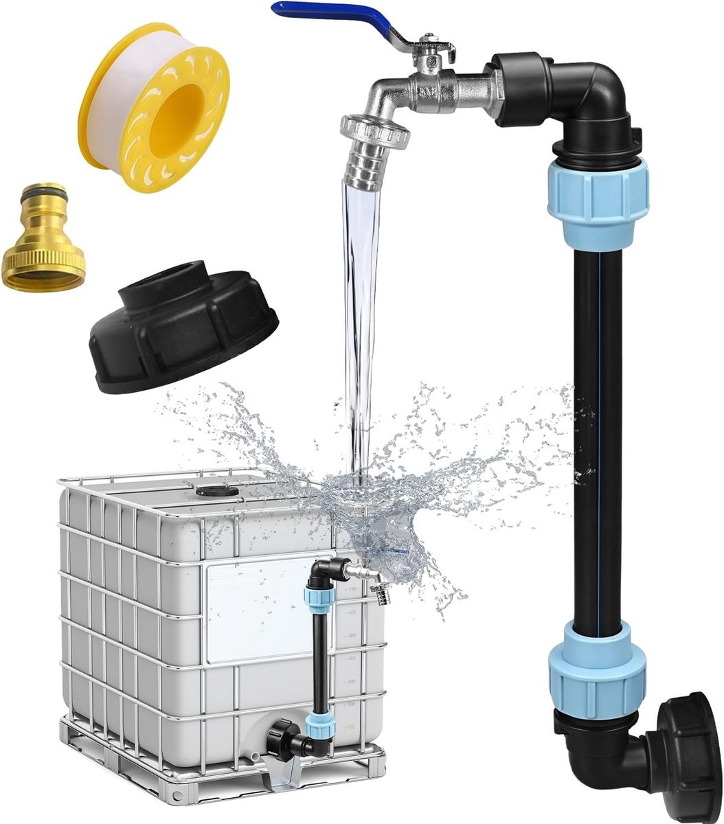 Gooseneck Spout Tap 3/4 Inch voor IBC Tank S60 x 6 met Adapter - Ideaal voor Gemakkelijk Vullen van Gieter, Regenwater Tank en Wateropslag Accessoires