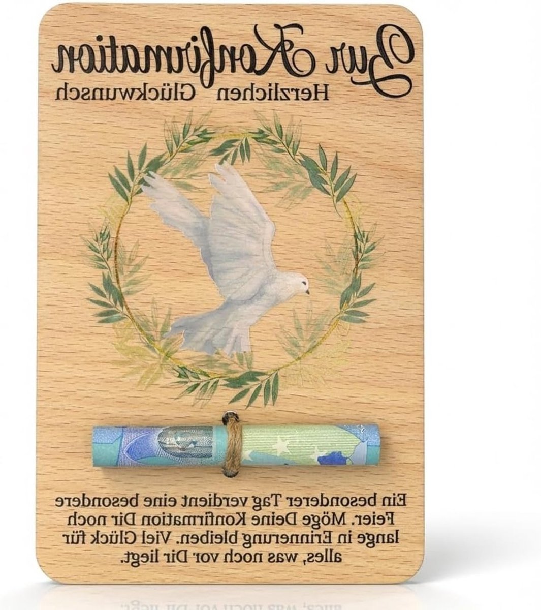 Geldcadeau voor vormsel met duif, houten kaart A7 voor jongens en meisjes, 15 x 10 cm, perfect als bevestigingscadeau