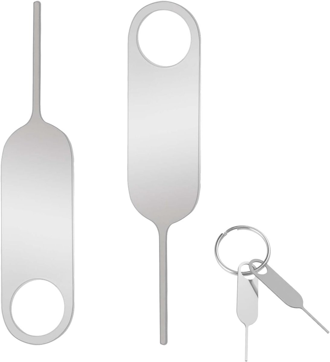 2 Stuks SIM Kaart Naald met Adapter en Sleutelhanger, Universele SIM Kaart Verwijder Tools voor Mobiele Telefoons, Eject Pin en Pen voor SIM Kaart Verwijdering