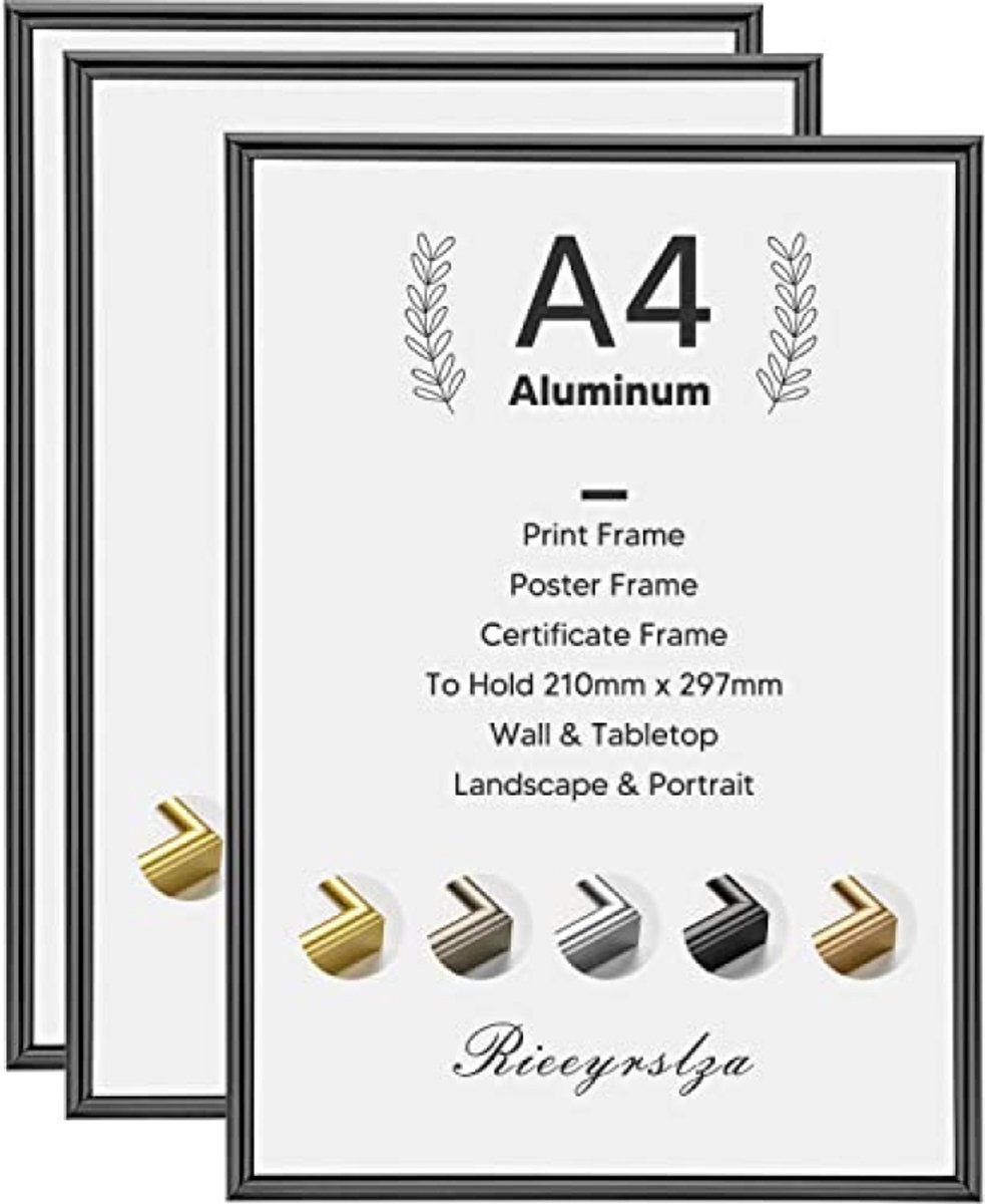 PromoHome Set van 3 A4 Aluminium Fotolijsten - Diploma Lijst - Zwart - Wand- of Tafelmontage - 21x29,7 cm