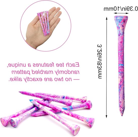 Set van 8 Geverfde Golf Tees van Bamboe 83mm in Roze-Paars, Duurzaam Golfaccessoire voor Vrouwen, Ideaal voor Training en Wedstrijden — afbeelding 5