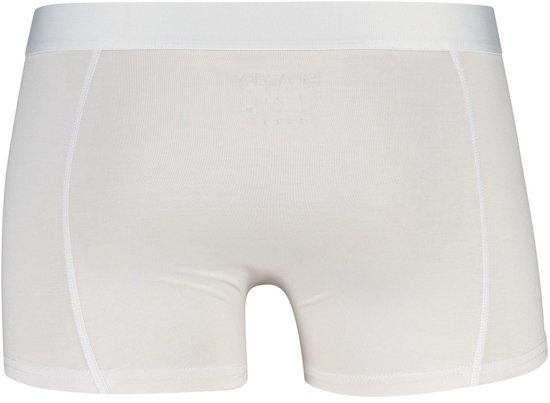 Witte katoenen boxershort, achterkant met elastische tailleband.