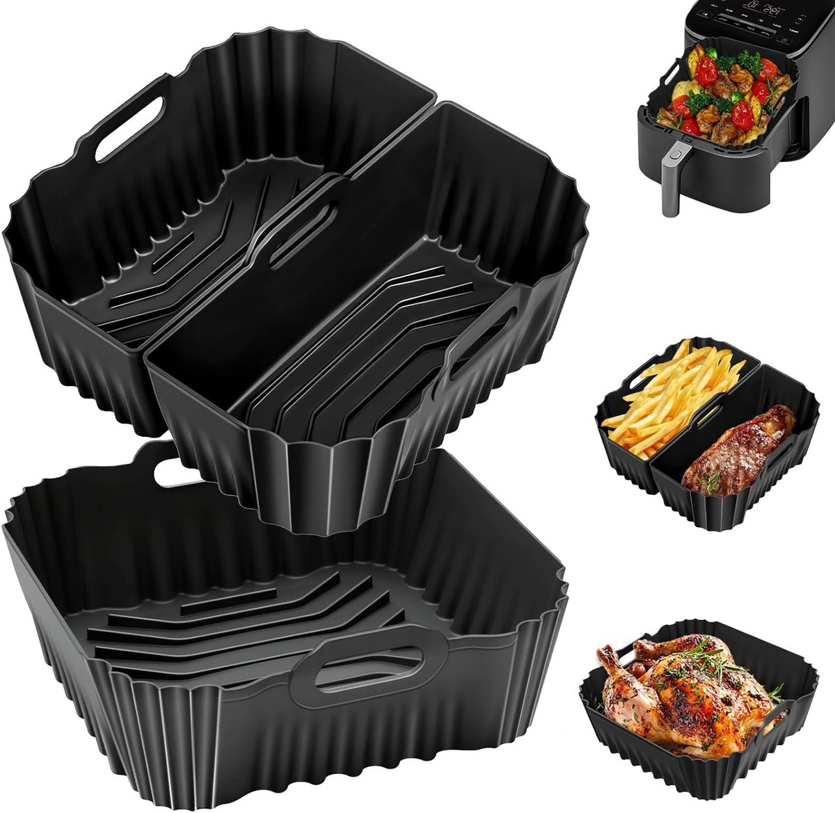 Herbruikbare Siliconen Bakvormen voor Airfryer, Set van 3, Geschikt voor Diverse Modellen, Perfect voor Bakken en Koken