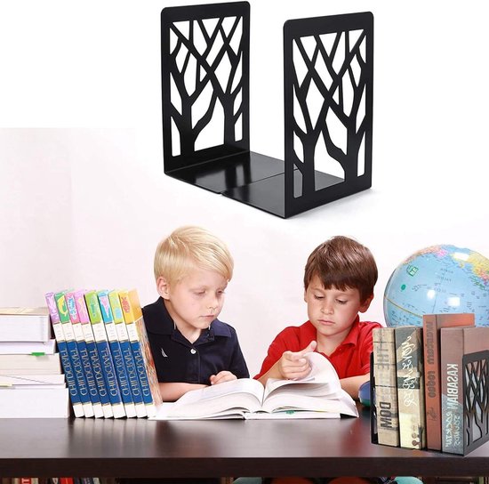 Boekensteunen voor Zware Boeken, Decoratieve Boeksteunen voor Thuis en Kantoor, Stabiele Metalen Boekhoudsteun, Set van 3 Paar Zwarte Boekstoppers — afbeelding 2