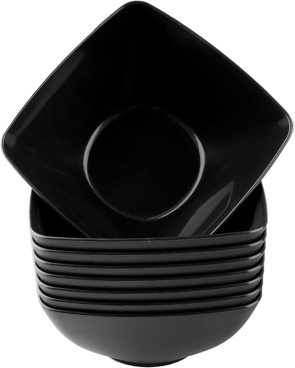 Set van 8 Zwarte Hoek Dipschalen en Snackkommen, Matte Zwarte Kommen voor Ontbijt, Salades, Desserts en Soepen, Vaatwasmachinebestendig en Herbruikbaar