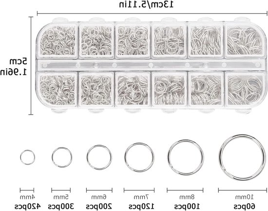 Split Ringen voor DIY Sieraden, 1200 Stuks Open Bending Ringen, Zilveren Metalen Jump Ringen voor Kettingen en Armbanden van Merkloos — afbeelding 2