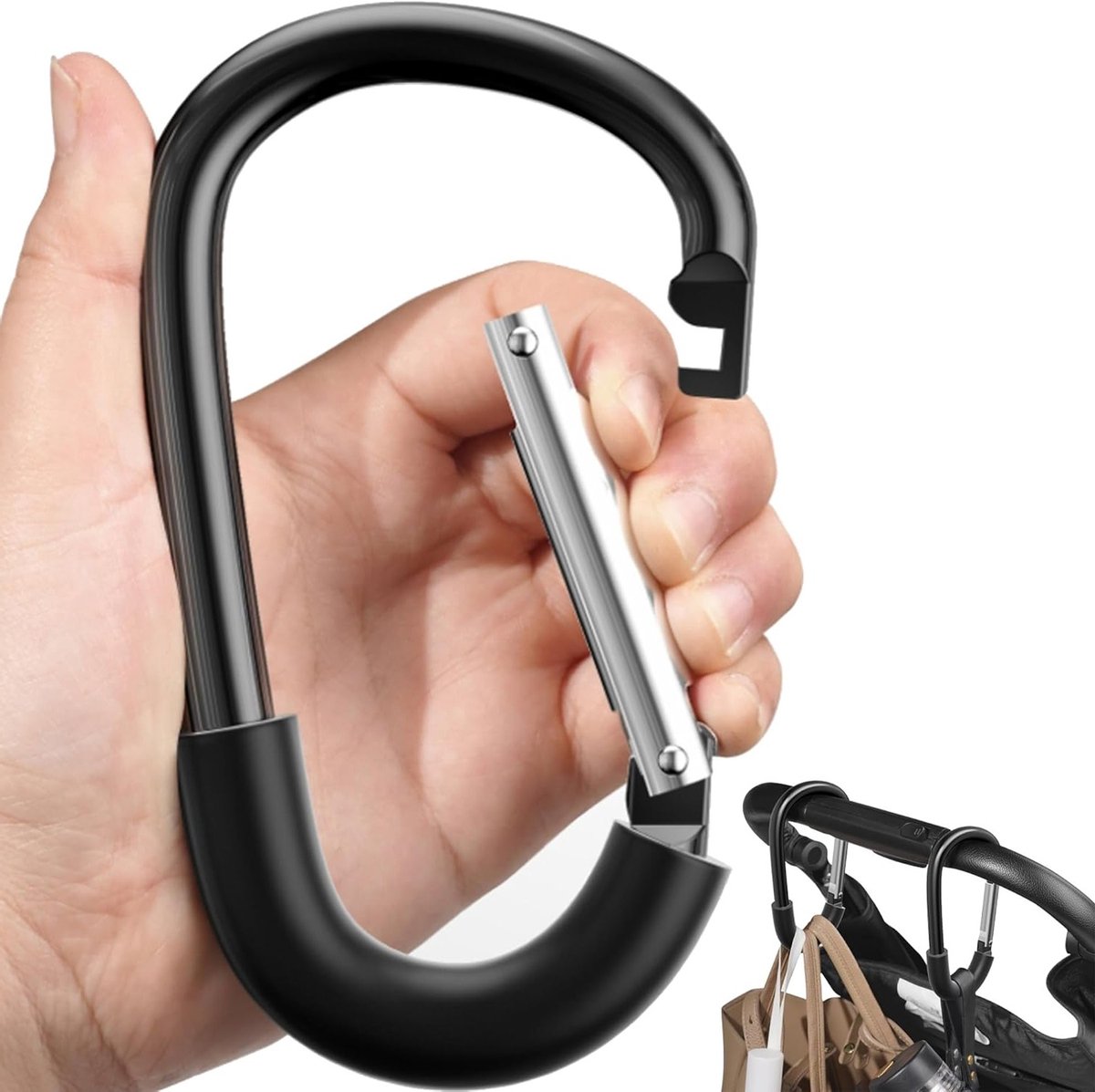 Haalbare kinderwagenhaak voor moeders, handige clips voor tassen en boodschappen, accessoires voor kinderwagens, zwart