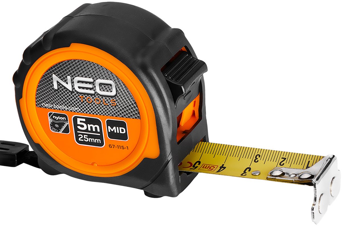 NEO - Stalen Rolmaat - 5m x 25mm - Magneet - Ergonomische Grip