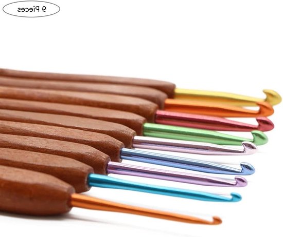 Ergonomische Haaknaalden Set van 9 Stuks, Comfortabele Breinaalden van Aluminium met Houten Handvat voor Artritis, Perfect voor Creatieve Projecten en Haken van Merkloos — afbeelding 5