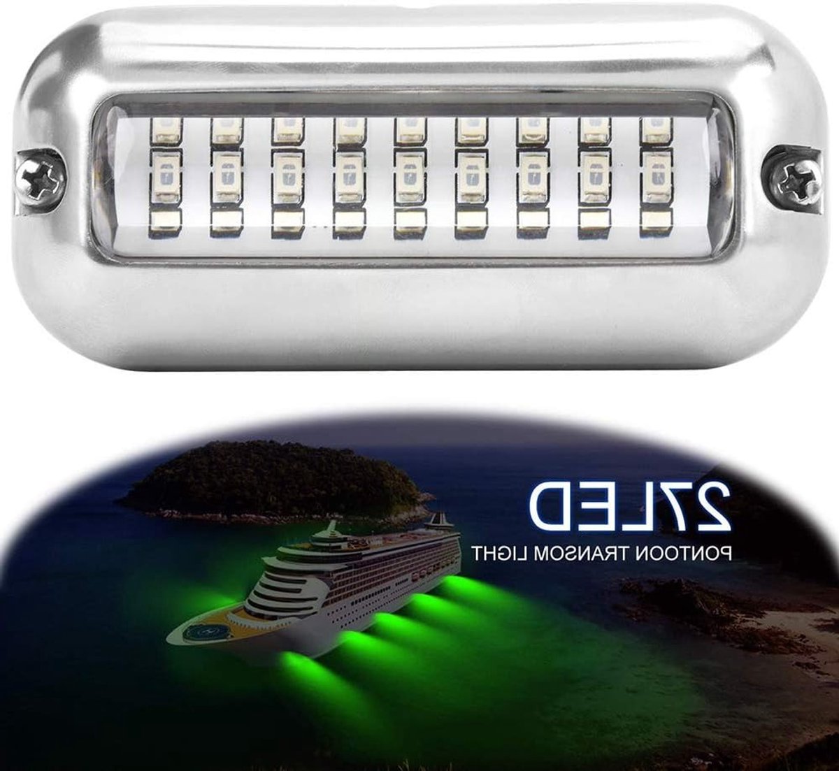 Boot Navigatielamp 50W 12V met 27 LEDs, Groene en Witte Verlichting, IP68 Waterdicht, RVS Onderwater Marine Licht