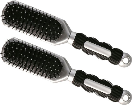 Haarborstel Hairmaster - 2x - zilver met zwart handvat - 23 x 5 cm - kunststof - heren/dames/kinderen