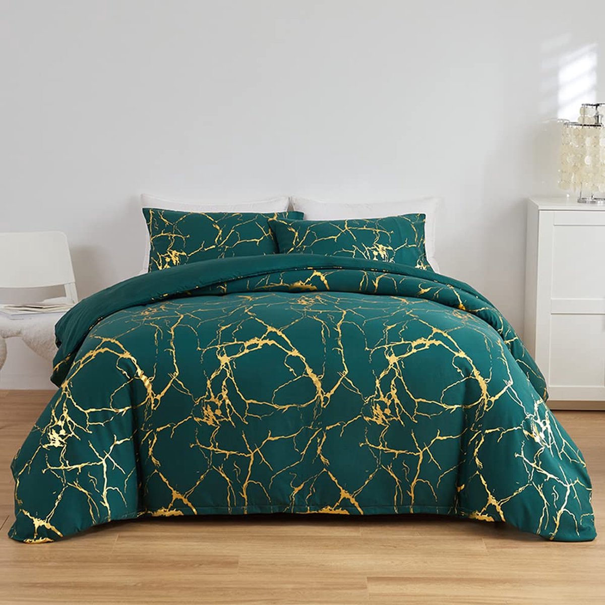 Goodivery ® Beddengoedset met Luxe Ontwerp in Retro Donkergroen en Goud Marmerpatroon