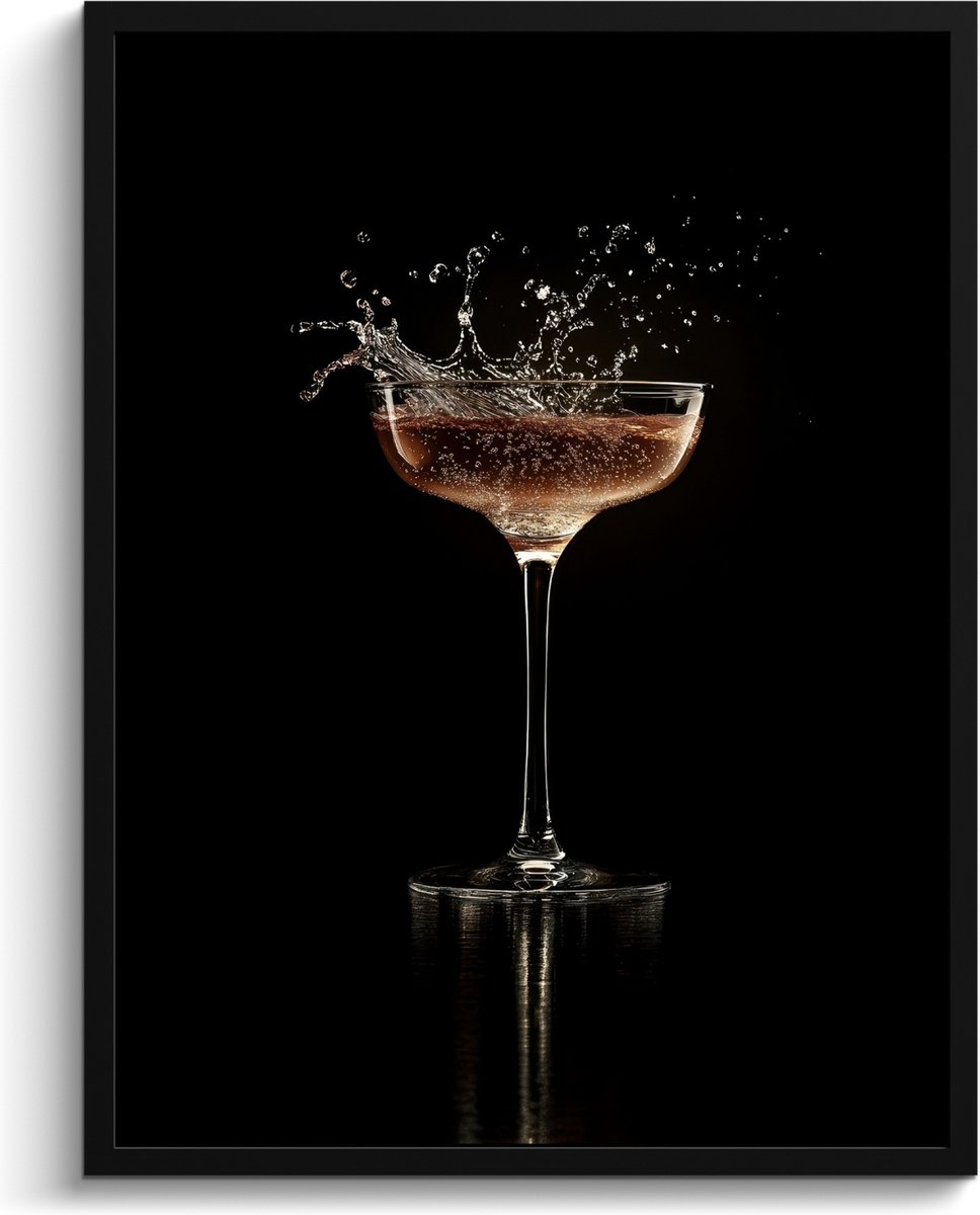 FrameYourWall Fotolijst inclusief poster - Posterlijst 60x80 cm - Posters - Cocktail - Zwart - Spetters - Glas - Foto in lijst - Keuken decoratie muur - Wanddecoratie accessoires - Muurdecoratie - Schilderijen Cocktail - Spetters