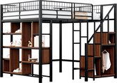 Merax Hoogslaper Tweepersoonsbed 140x200 cm – Metaal Bed met Opbergruimte - Zwart