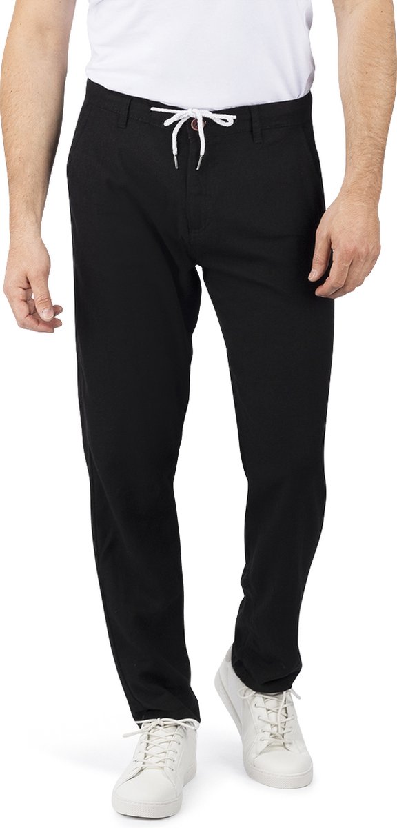 riverso Heren Chino Broek RIVMarco regular/straight Zwart 4XL Volwassenen Linnen zomerbroek